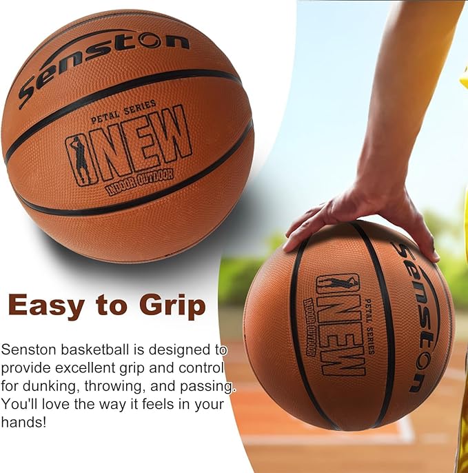 Senston 27.5‘’/29.5'' Basketball Outdoor Indoor Rubber Basketball Ball for Kids/Adult Official Size 5/7 Basket Ball with Pump