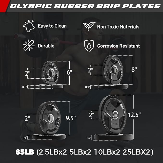 RitFit Barbell Weight Set - 4/6FT Olympic Barbell with Weight Plates (55-275LB Total) - Weightlifting Equipment for Squats, Curls, Deadlifts, Presses, Hip Thrusts