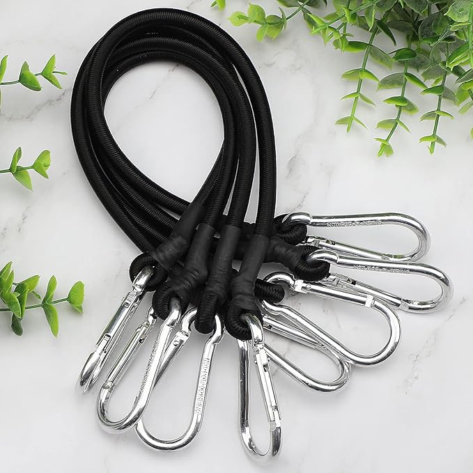 ZHOUBIN 18 Inch Black Bungee Cords with Carabiner Hooks, 2Pcs