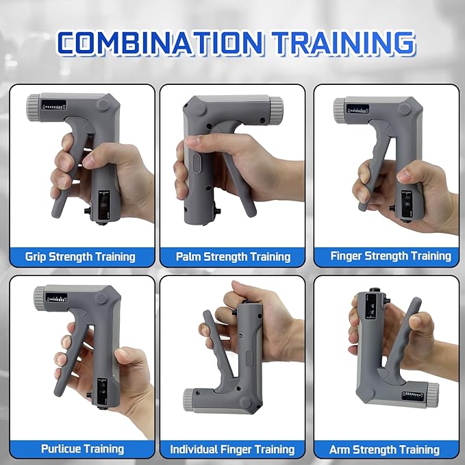 Hand Grip Strength Trainer Kit - Hand Gripper Training Set with Adjustable Resistance 2 Finger Stretchers Extenders Finger Exerciser Forearm Workout Ring Exercise Equipment Accessories Gray