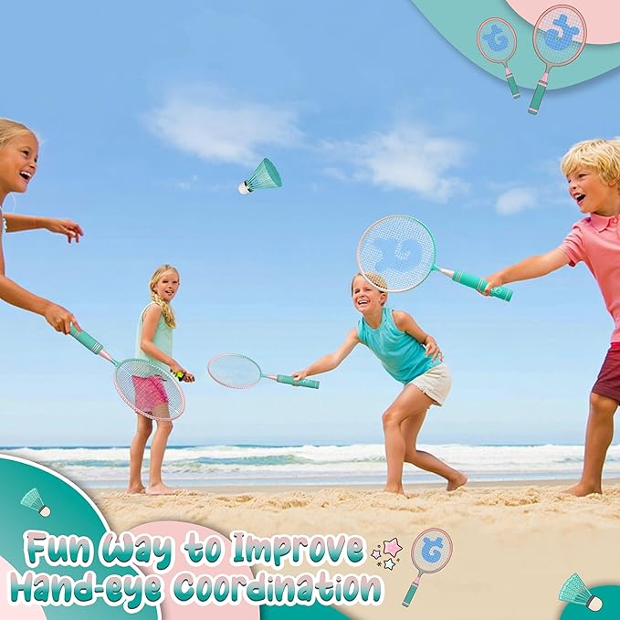 JOY SPOT! Kids Badminton Rackets Set with Soft Grip, Oversize & Lightweight Shuttlecocks Racquet with Carry Bag for Children Youth, 2 Player Sport Game for Indoor Outdoor Backyard