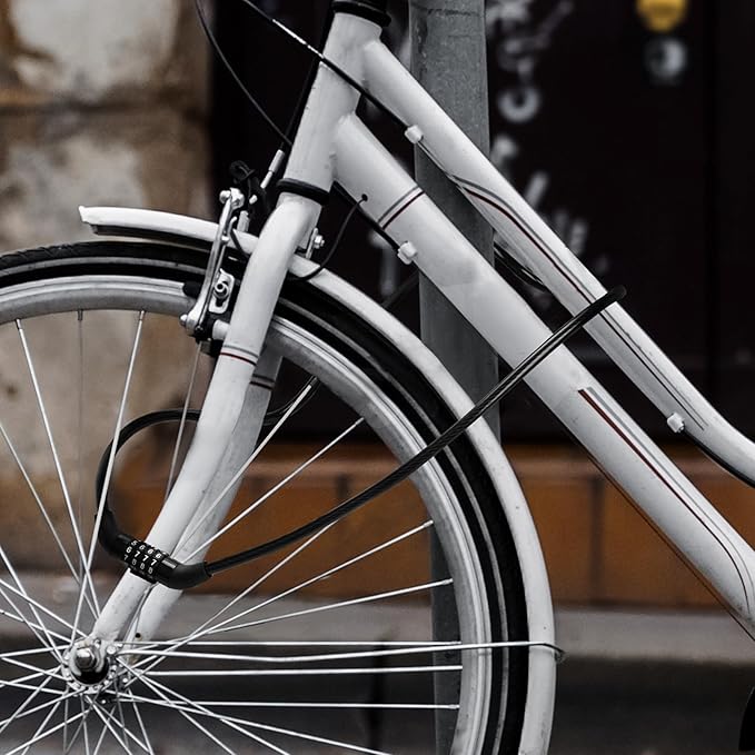 Light Bike Cable Lock Combination,4 Digit,4ft Long Resettable Combination High Security Bicycle Lock for Scooter, Mountain Bike,Kids Bike Lock,Vinyl-Coated Anti-Theft 5/16 in Diameter