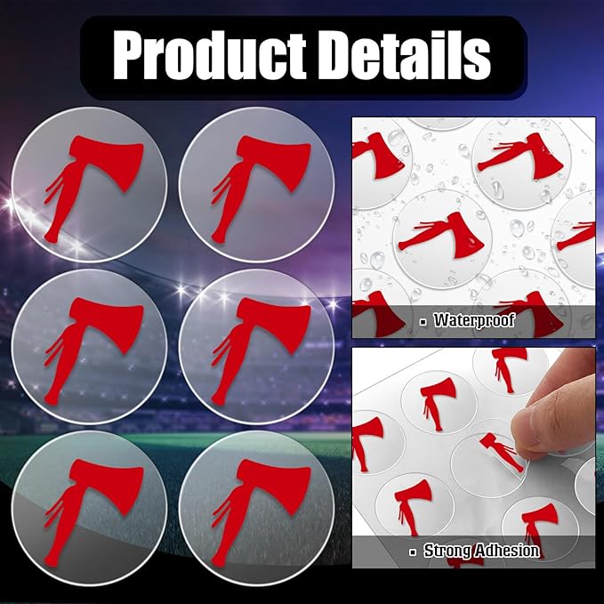 Jecery 200 Pcs 8 Sheets Football Helmet Stickers Hatchet Decals 1-1/8 Inch Self Adhesive Hockey Stickers for Baseball Softball (Red on Clear)