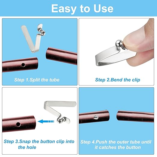 PATIKIL 7x6mm Kayak Paddle Snaps, 16 Pack Tent Pole Clips Steel V Shaped Single Pin Push Button Spring Clips Lock Tube Pole Clips for Camping Awning