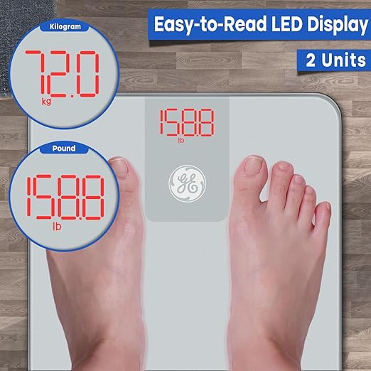 GE Digital Scale Body Weight: Bluetooth Bathroom Scales for Weight and BMI Accurate Body Weighing with App for People - 400lb Electronic Scale Silver Grey