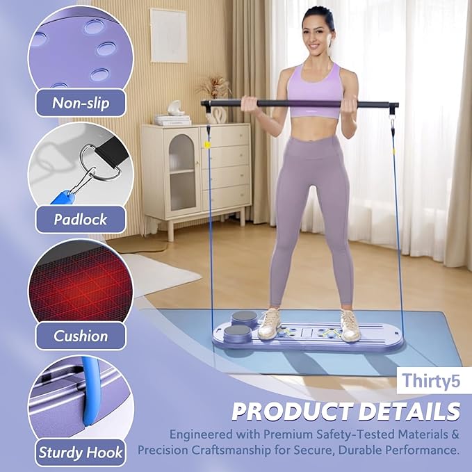 Pilates Reformer Board - Home Gym Workout Set for Core & Full Body Training, Pilates Exercise Equipment, Ab Machone, Compact Fitness Gear for Strength, Toning & Weight Loss