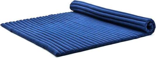 Leewadee - Foldable Floor Mattress - Japanese Roll Up Futon -Trifold Tatami Mat- Guest Floor Bed - Camping Mattress - Thai Massage Mat, Kapok Filled, 75 x 57 inches, Blue