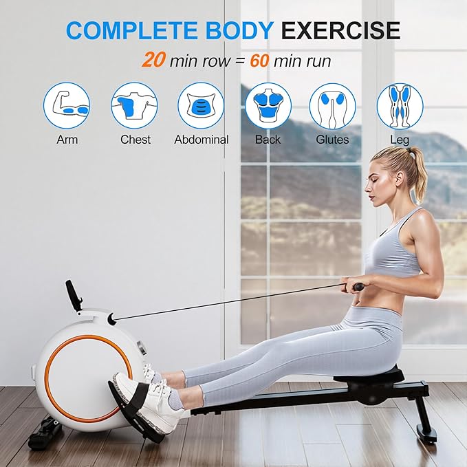 Rowing Machine, Magnetic Rowing Machines for Home with 300lb Weight Capacity, 32-Levels Quiet Adjustable Resistance, Compact Rower Machine with Tablet Holder, Bluetooth&App Compatible