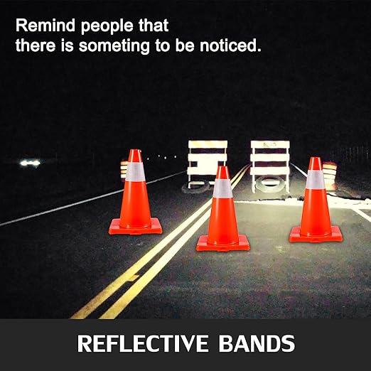 VEVOR 20Pack 18" Traffic Cones, Safety Road Parking Cones PVC Base, Orange Traffic Cone with Reflective Collars, Hazard Construction Cones for Home Traffic Parking