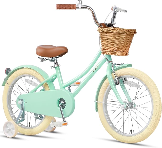 Glerc Little Molly 12-20 Inch Kids Retro Cruiser Bike for 2-13 Year Old with Wicker Basket & Training Wheels/Kickstand, Multiple Colors