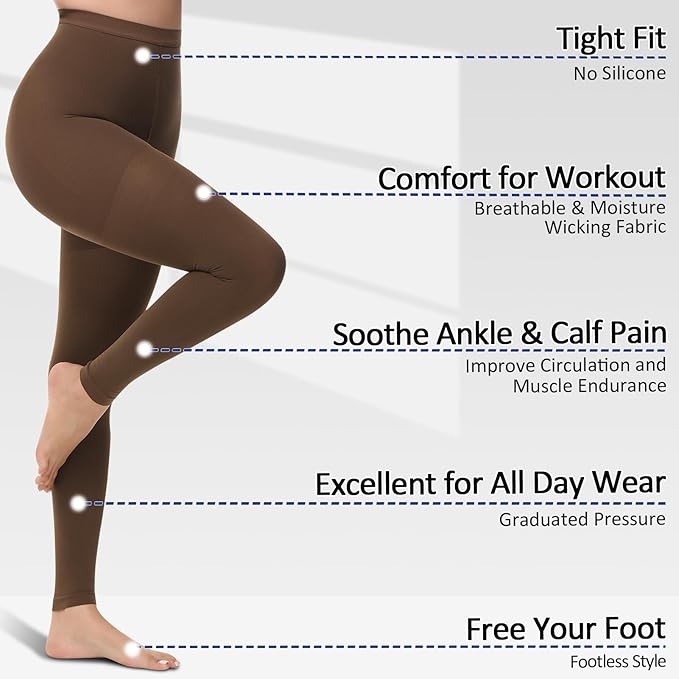 beister Medical Compression Pantyhose for Women & Men, 20-30mmHg Graduated Support Tights, Opaque Footless Waist High Compression Stockings & Leggings for Varicose Veins, Edema, Flight, DVT