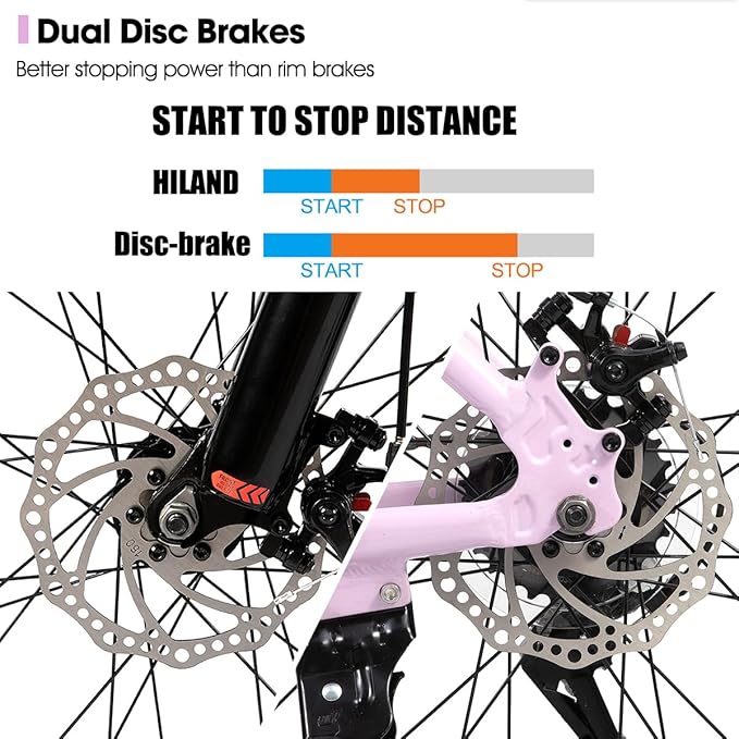 HILAND 26 Inch Mens and Womens Mountain Bike,21 Speed Mountain Bicycle with Dual Disc Brake, Front Suspension Fork, High Carbon Steel Frame Urban Commuter Bike for Adults