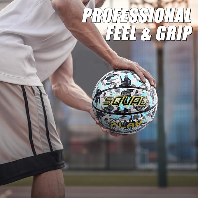 SQUAD NightPlay Reflective Basketball Size 5, Size 7 - Cool Holographic Glow Basketball for Night Game, Ideal Gift for Boys Girls 10-14 Year Old, Cool Teen Toys