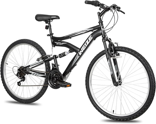 WEIZE Mountain Bike, 26/27.5 inch Outdoor Cycling Bike,18-Speed/High-Carbon Steel/Dual Full Suspension, Adjustable Ergonomic Seat for Men Women Adult, MTB Bicycle with Suspension Fork,Sleek Colors