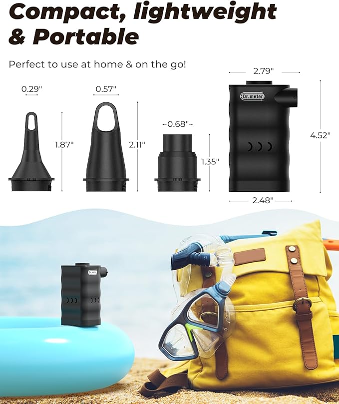 Dr.meter Air Mattress Pump, Rechargeable 6000mAh Portable Air Pump, Quick-Fill Electric Air Inflator Deflator for Outdoor Camping Inflatable Bed Pool Boat Float Raft Swimming Rings Vacuum Bag