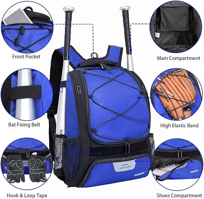 Baseball Bag Softball Backpack - Youth Adult T Ball Bat Equipment Bag with Bat Helmet Holders, Shoe Compartment