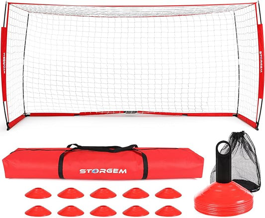 Storgem Soccer Goal,Soccer Net,Soccer Goals for Backyard,with Bow Frame,Collapsible Metal Base and 15 Training Cones