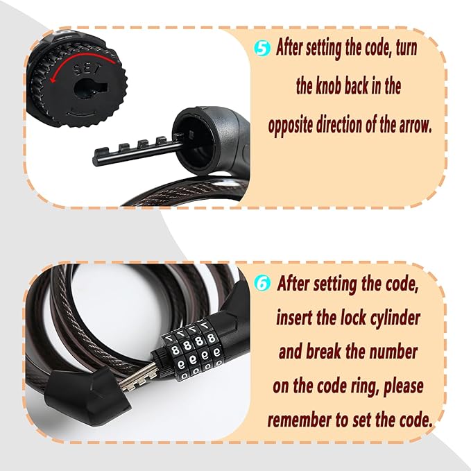 4-Digit Combination Bike Lock - Heavy Duty Anti Theft Cable Lock with Keyless Security, Weatherproof Design for Bicycle, E-Bike, Scooter，Motorcycles,Mountain Bike,Road Bike,Metal Sliding Door