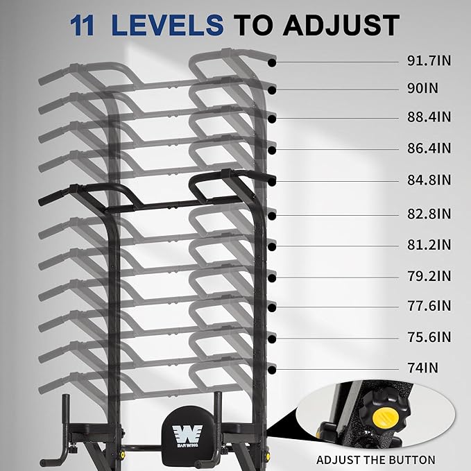 BARWING Pull Up Bar Station, Power Tower, Dip Station with 3D Backrest, Multi-Function Strength Training Stand Rack, Adjustable Height Dip Bar for Home Gym Workout Stand Fitness Exercise Equipment