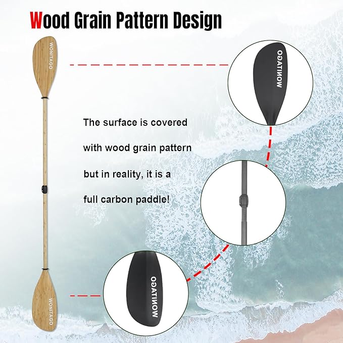 Full Carbon Fiber Kayak Paddle with Large Paddle Blade, 2-Piece, Floating Adjustable Kayak Paddles with Paddle Bag, 215-225 cm/85-89 Inches