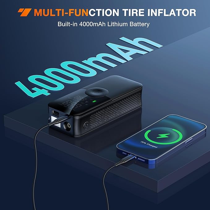 Nilight Tire Inflator Portable Air Compressor Rechargeable Battery Cordless 150PSI Faster Inflation Pump with Pressure Gauge for Car Motorcycle Bicycle Ball