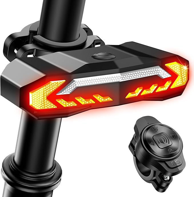 Smart Bike Tail Light with Turn Signals and Brake Light, Anti-Theft Bike Alarm with Remote, Bike Horn with USB-C Rechargeable, Auto ON/Off, IP65 Waterproof Bike Turn Signals Rear Light