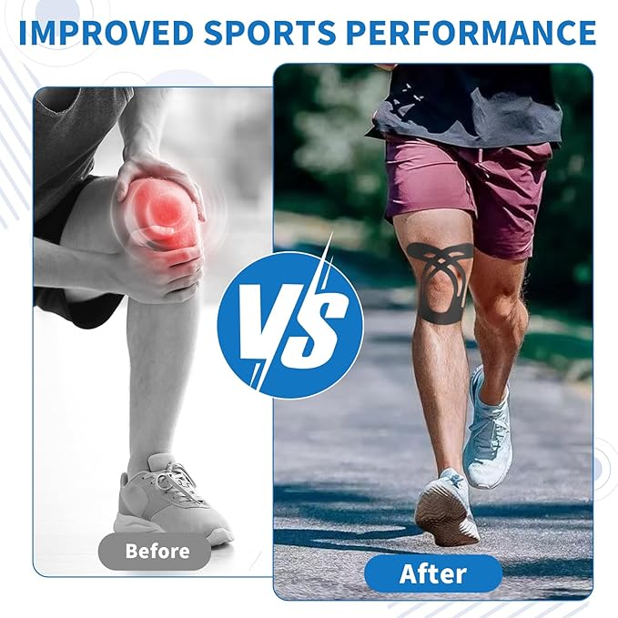 20PCS Kinesiology Tape for Knees, Kinesiology Tape Precut Strips for Knee Support & Stability, Waterproof Breathable Elastic Sports Tape for Pain Relief, Athletic Tape for Muscle & Joint, Black