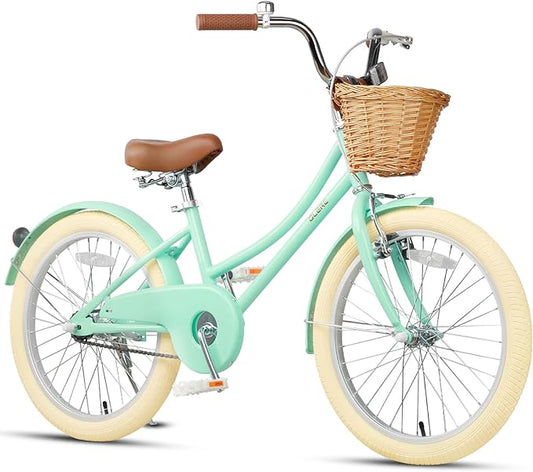 Glerc Little Molly 12-20 Inch Kids Retro Cruiser Bike for 2-13 Year Old with Wicker Basket & Training Wheels/Kickstand, Multiple Colors