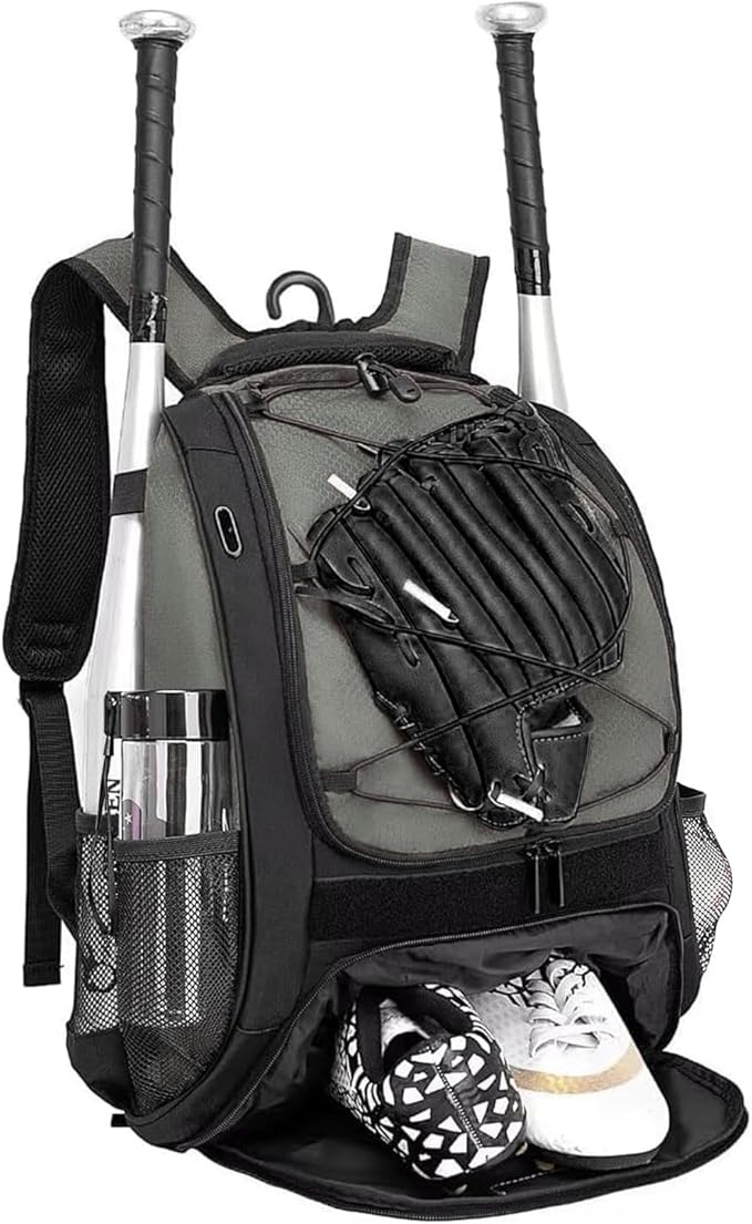 Baseball Bag Softball Backpack - Youth Adult T Ball Bat Equipment Bag with Bat Helmet Holders, Shoe Compartment