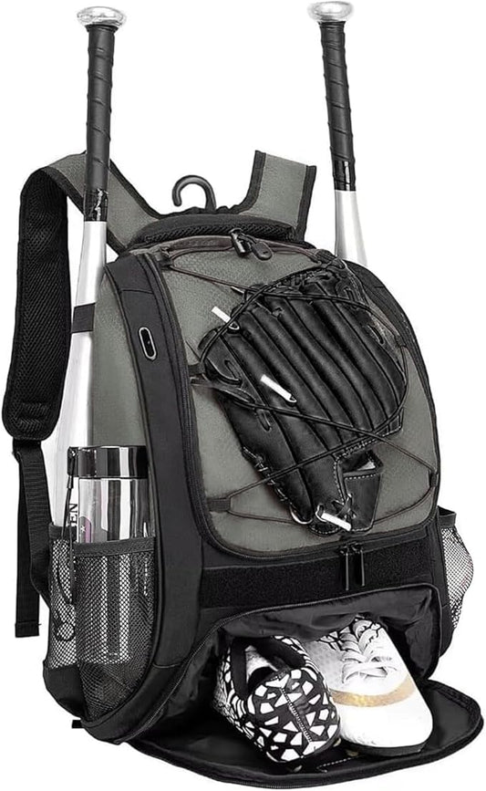 Baseball Bag Softball Backpack - Youth Adult T Ball Bat Equipment Bag with Bat Helmet Holders, Shoe Compartment