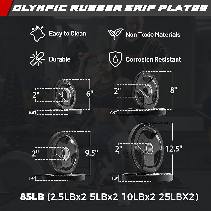 RitFit Barbell Weight Set - 4/6FT Olympic Barbell with Weight Plates (55-275LB Total) - Weightlifting Equipment for Squats, Curls, Deadlifts, Presses, Hip Thrusts