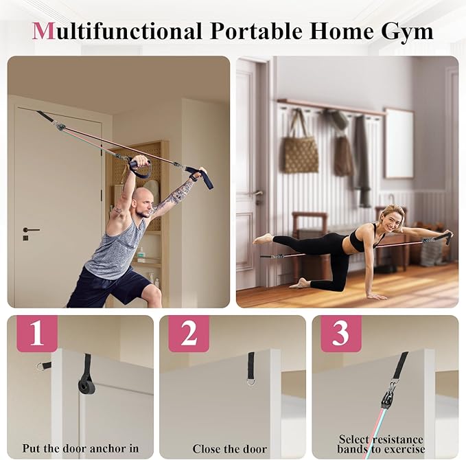 Pilates Bar Kit with Resistance Bands,Pilates Kit with Ab Roller Multifunctional Pilates Bar Pilates Stretch Fusion Bar Pilates Equipment for Home Workouts Women and Men