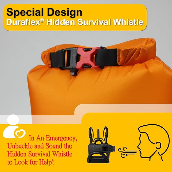 Upgraded CORDURA Waterproof Dry Bag-Durable&Lightweight Storage Sack for Hiking, Kayaking&Rafting-Roll Top with Survival Whistle-Ideal for high-intensity Use-Float on Water(20L/Orange)