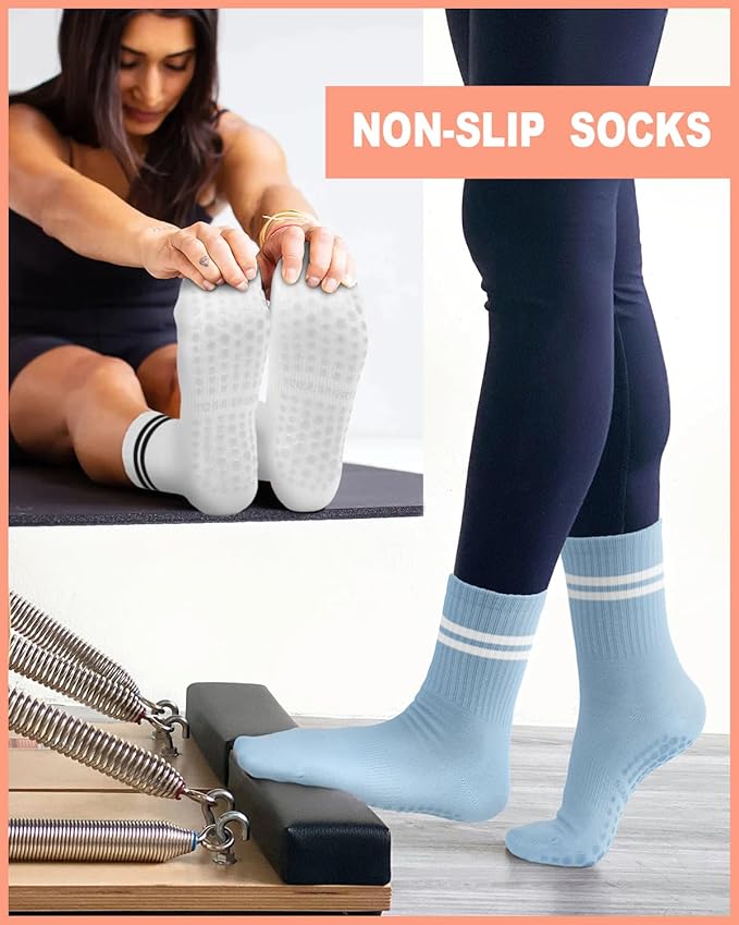 6 Pairs Grip Pilates Socks for Women, Non-slip Yoga Athletic Socks for Barre Ballet Barefoot Workout Hospital