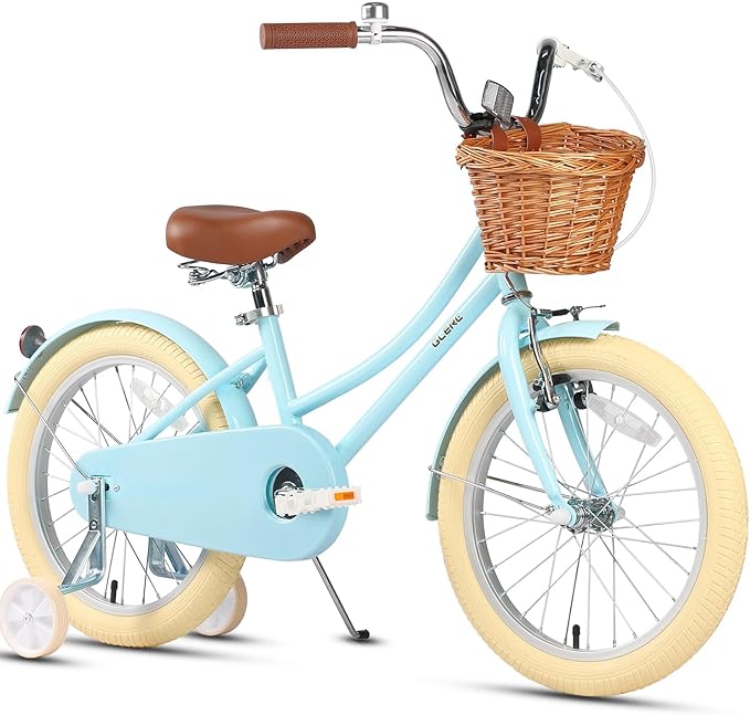 Glerc Little Molly 12-20 Inch Kids Retro Cruiser Bike for 2-13 Year Old with Wicker Basket & Training Wheels/Kickstand, Multiple Colors
