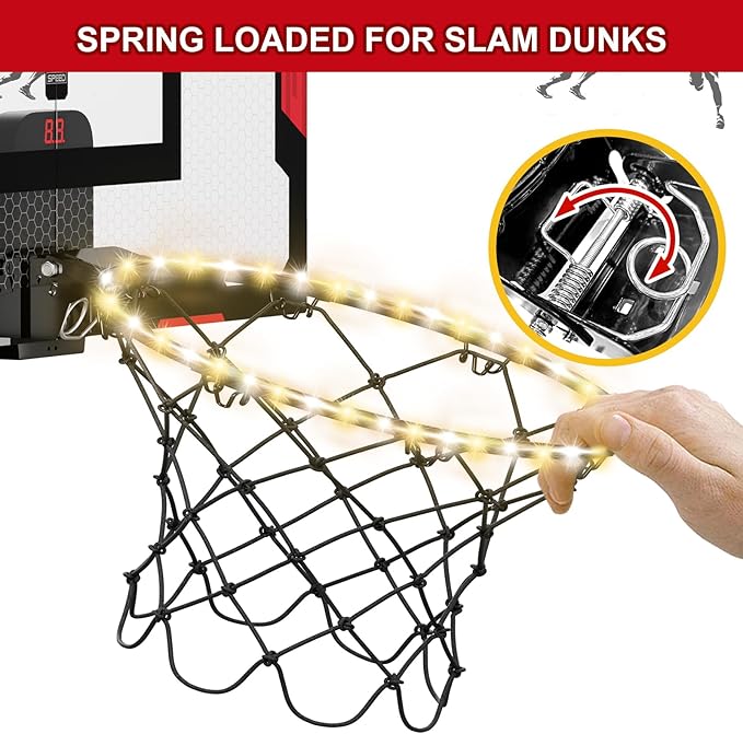 24" x 16" Large Basketball Hoop Indoor for Adults, Over The Door Basketball Hoop with Electronic Scoreboard/LED Rim, Big Basketball Toys Gifts Ideas for Man Kids Teens Boys Girls, Red