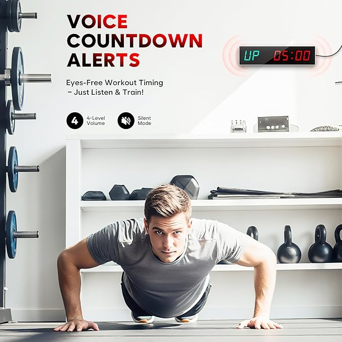 Dienmern Large Digital Gym Timer – Remote Control Gym Clock Wall with Interval Timer, 9 Custom Modes Countdown Timer UP/Stopwatch, Workout Timer for Home Gym/Garage/Boxing/Outdoor Sport