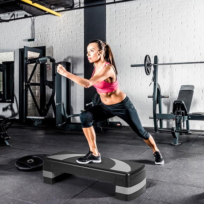 GYMAX Adjustable Aerobic Stepper, 3-Level Height Workout Platforms with Non-slip Pads, Shock-absorb & Anti-slip Surface, 31” Exercise Step Platform with Detachable Risers