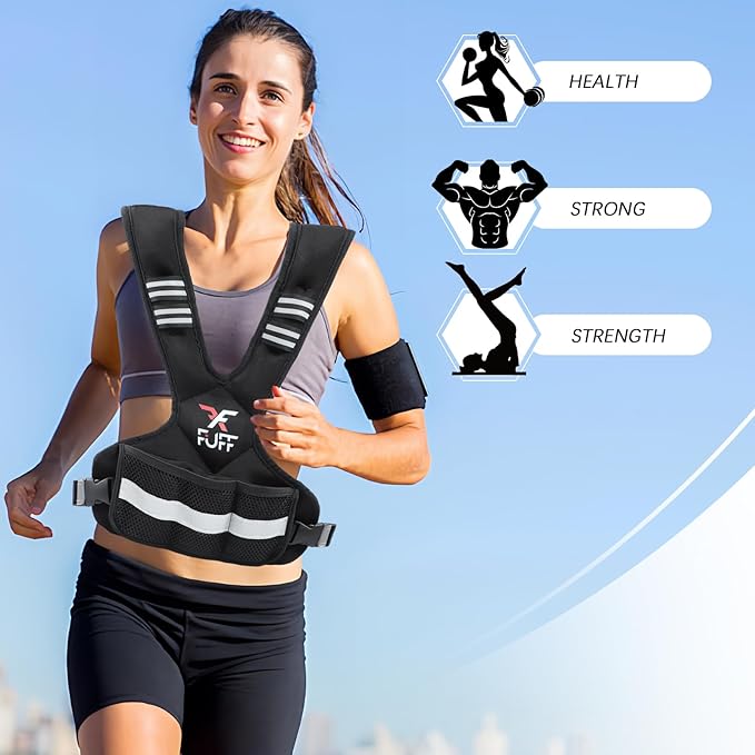 FFUFF Adjustable Weighted Vest for Women & Men,4-10lb/11-20lb/20-32lb Vest with 6 Ironsand Weights for Strength Training,Weight Vest with Reflective Strip for Running Walking Exercise Workout