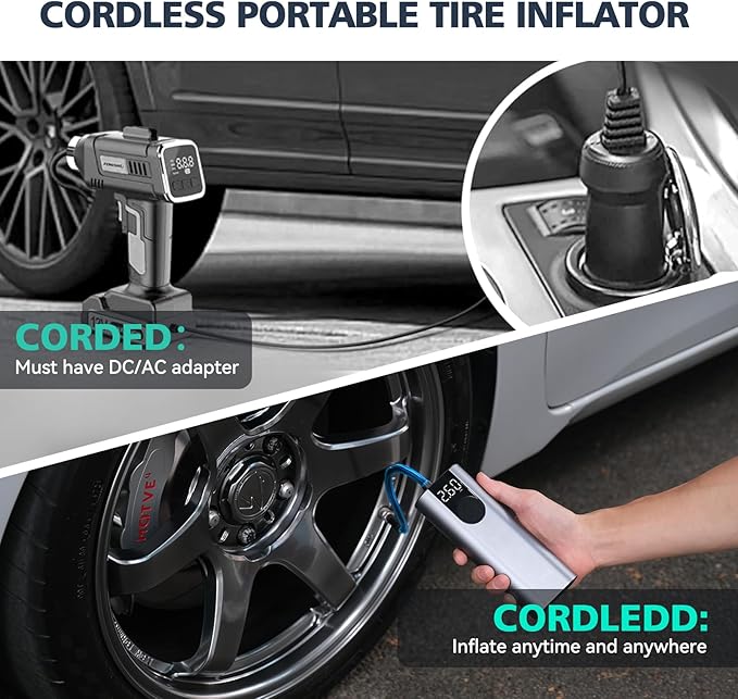 CYCPLUS Bicycle Pump Portable Car Tire Pump,Max 150 PSI, Auto Shut-Off Air Pump with Presta and Schrader Valves Smart Air Inflator Mini Air Compressor for Car Bicycle Motorcycle and Balls