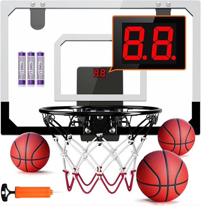 AOKESI Aokesi Basketball Hoop Indoor/Outdoor, Mini Basketball Hoop Set with Electronic Scoreboard Air Pump & 3 Balls Over The Door Basketball Hoop Perfect Sports Basketball Toys for Kids & Adults