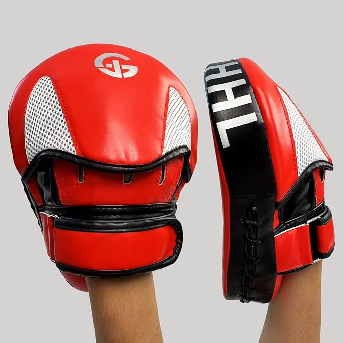 Boxing Pads Curved Punching Mitts Sparring Gear for Boxing,MMA,Muay Thai,Martial Arts Training Equipment，Red/Black,2PCS