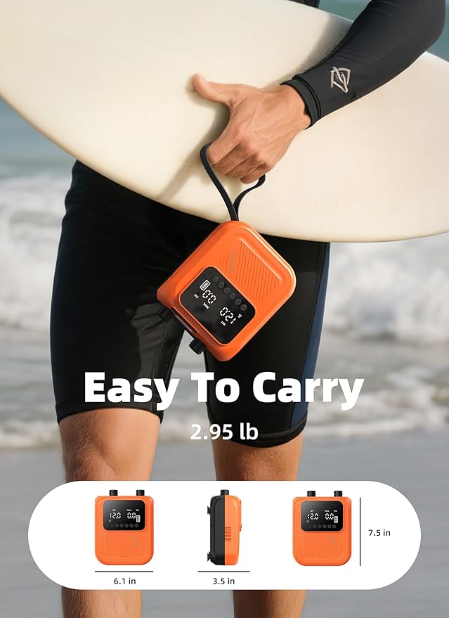 Rechargeable Paddle Board Pump, 2025 Portable SUP Air Pump with Dual Stage Inflation, 3x4500MAH, Up to 20 PSI, 30% Faster with Auto-Off, Ideal for Kayaks, Boats, and Tents