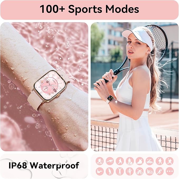 Tensky Smart Watch for Women/Men Android & iPhone, 1.85" Touch Screen Fitness Tracker with Answer/Make Call, IP68 Waterproof Heart Rate/SpO2/Sleep Monitor, Pedometer, 100+ Sport Modes (2 Bands)