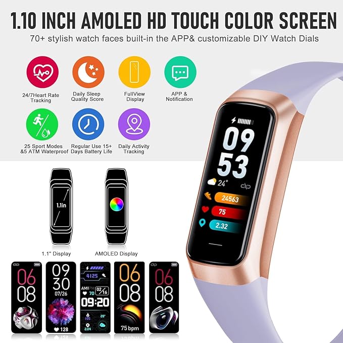 Fitness Tracker, Blood Pressure Watch with 24/7 Heart Rate, Step Counter for Walking, Step Trackers Activity Pedometer for Women Men Android iOS