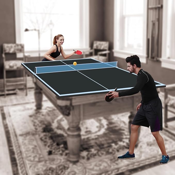 7/8/9ft Mid-Size Ping Pong Conversion Top with Net Set for Billiard and Pool Tables - Regulation Top Converts Billiards into Ping Pong Table Blue/Green/Black