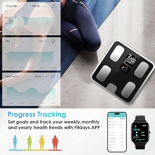 CLORIS Smart Scale for Body Weight Fat, Digital Bathroom Weighing Machine for Accurate BMI Muscle Mass Composition Health Analyzer with App Bluetooth