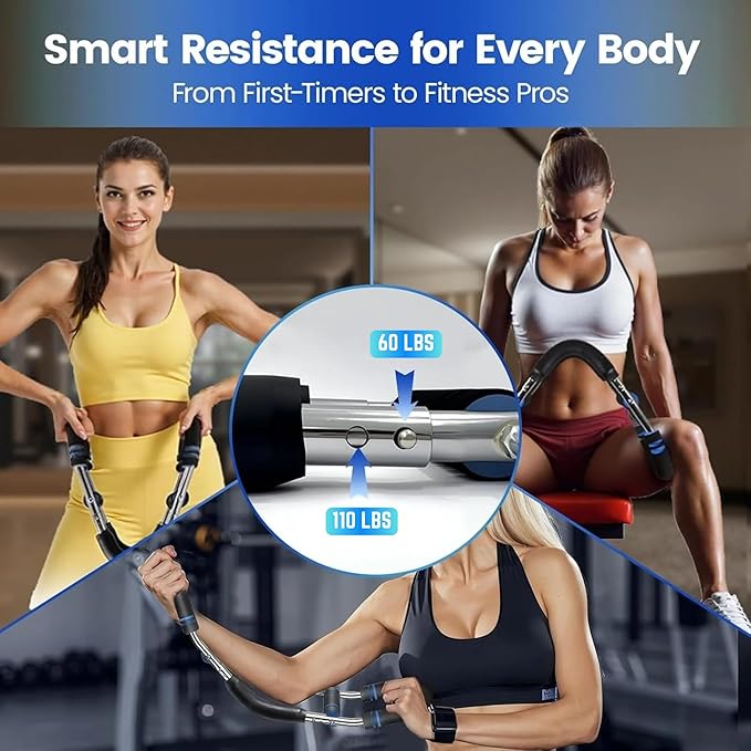 Twister Arm Trainer, Adjustable Resistance (60–110 lbs) 5Level Chest, Forearm & Biceps Strength Training Bar Portable & Detachable Home Gym Equipment with Anti-Slip Handles & Carry Bag for Men & Women