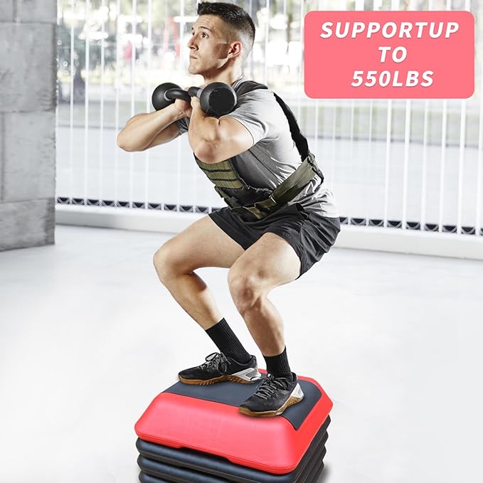 16" x 16" Adjustable Aerobic Step Platform with 4 Risers, Workout Stepper Platform for Home Gym Fitness Exercise