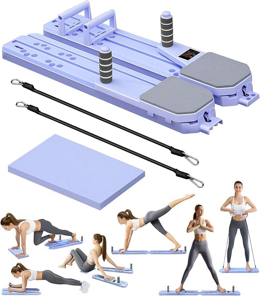 flo Pilates Portable Reformer 8-in-1 Pilates Reformer Sliding Home Gym Equipment for Legs, HIPS and core with Resistance Bands, Knee Pads and Push-up Racks